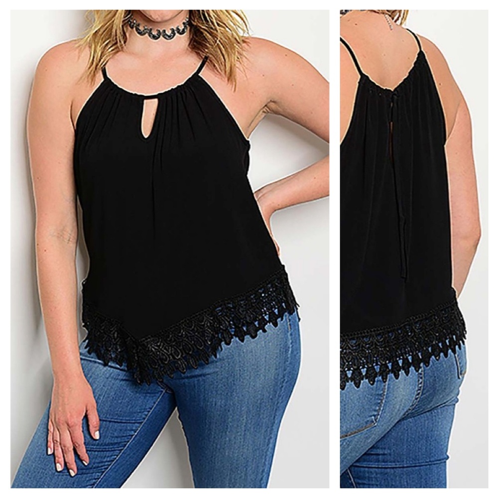 Black Sleeveless Top With Lace Trim